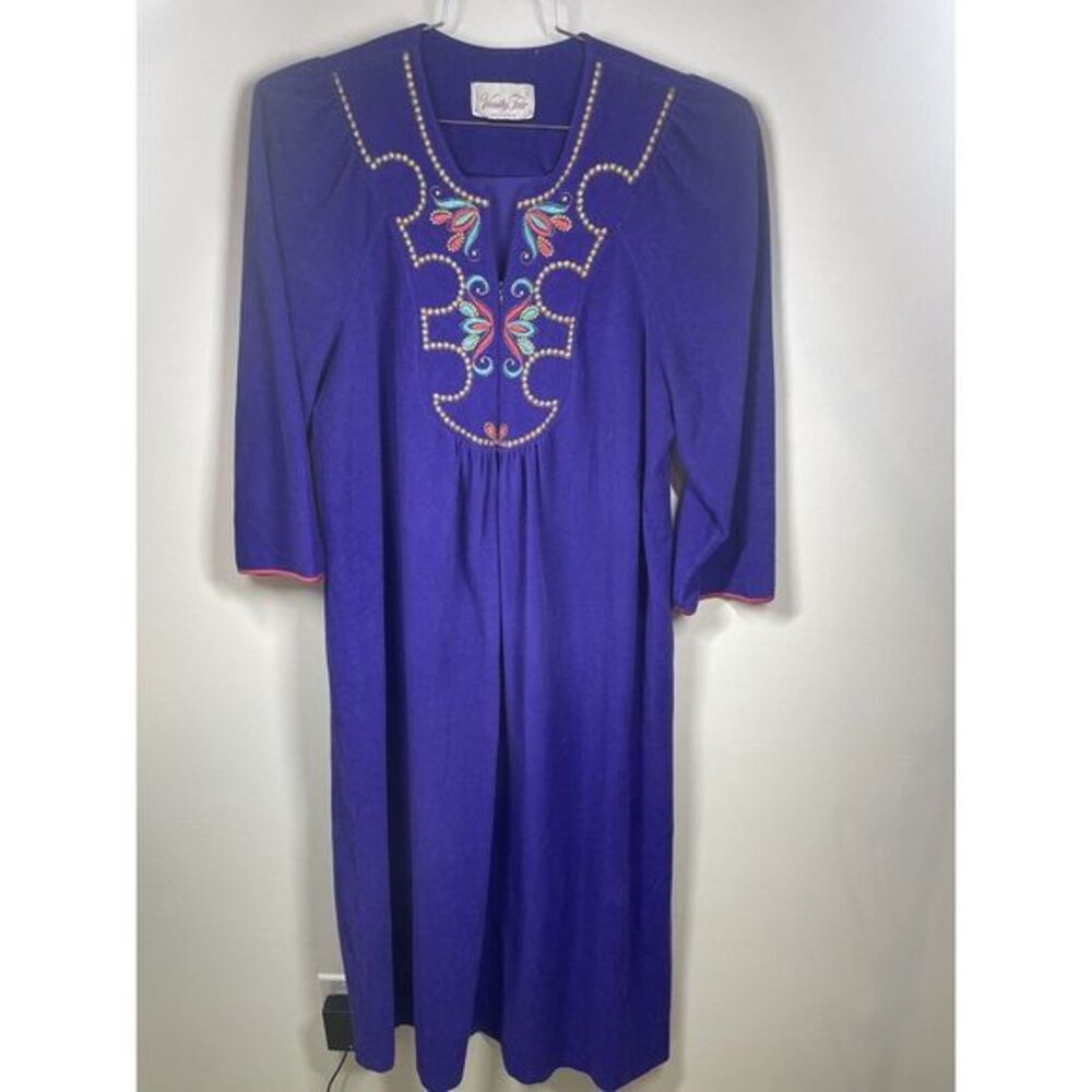 Vintage Vanity Fair Purple Velour Robe House Coat Size PL Made In USA 1/2‎ Zip